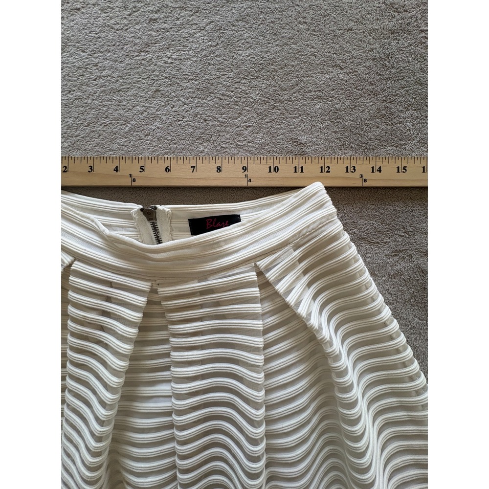 Blaze White Ribbed Mesh Pleated Midi Skirt Sheer Stripe Flare 90s Y2K - Picture 2 of 10